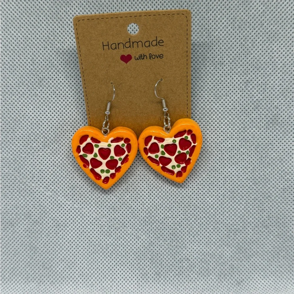 Handmade Heart Shaped Pizza Earrings